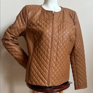 Isaac Mizrahi Quilted Leather Jacket in rich Carmel color NWOT